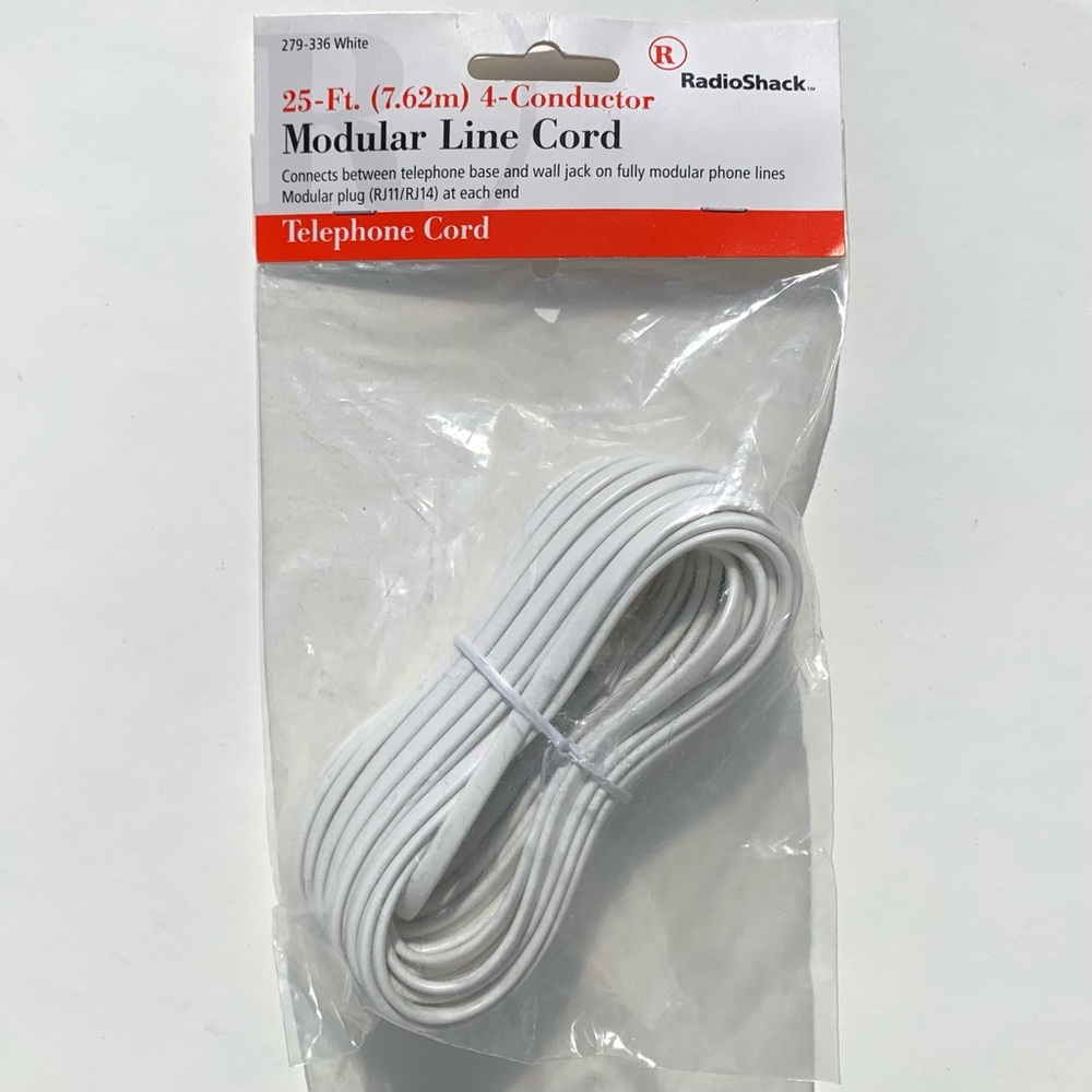Radio Shack 25 Foot 4-Conductor Modular Telephone Line Cord 279-336 White